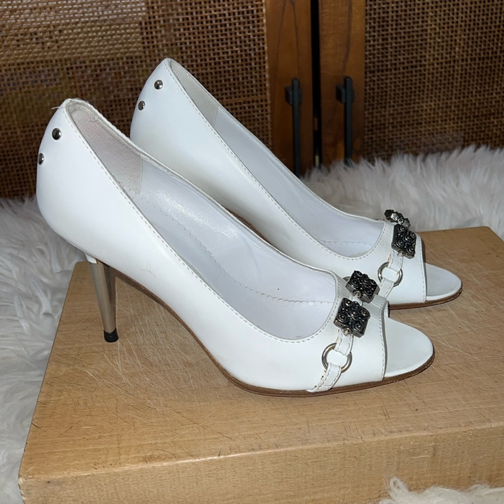 Manolo Blahnik Peep Toe Pump with Metal Stiletto Heel